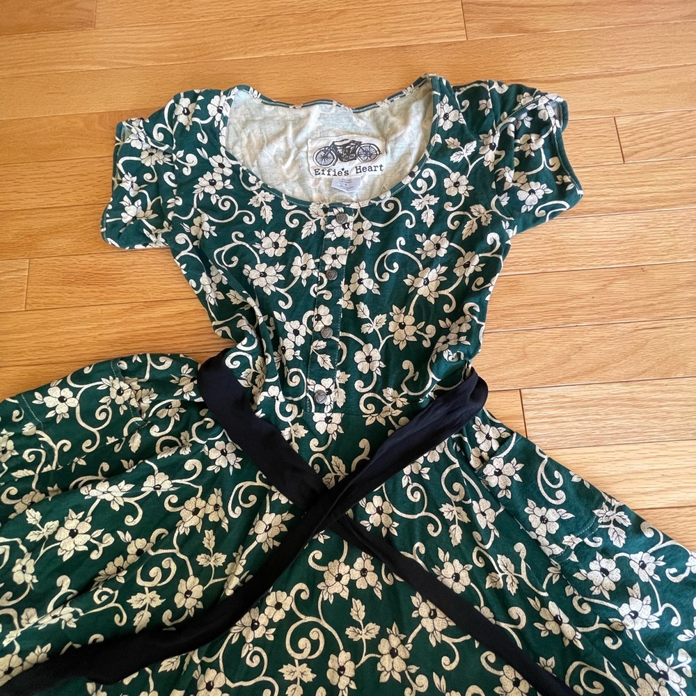 Small Effie’s Heart Floral Pattern Dress with Sash Belt